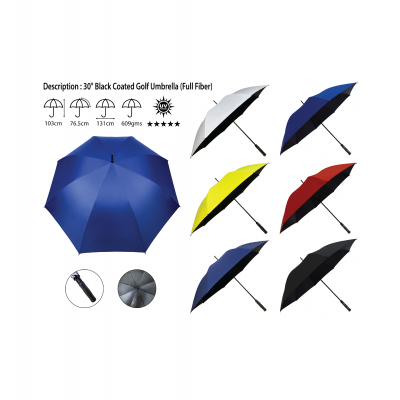 30 BLACK COATED GOLF UMBRELLA (FULL FIBER)