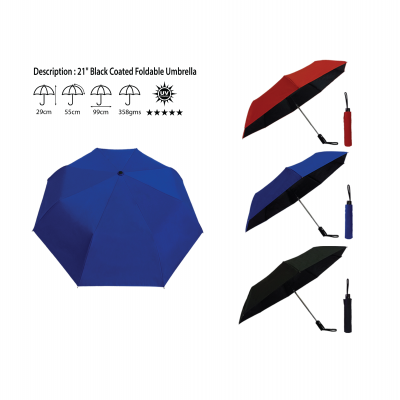 21 BLACK COATED FOLDABLE UMBRELLA