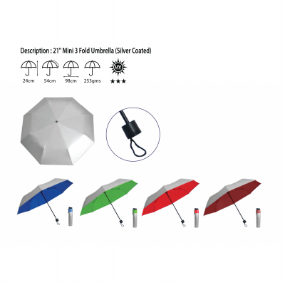 21 MINI 3 FOLD UMBRELLA (SILVER COATED)