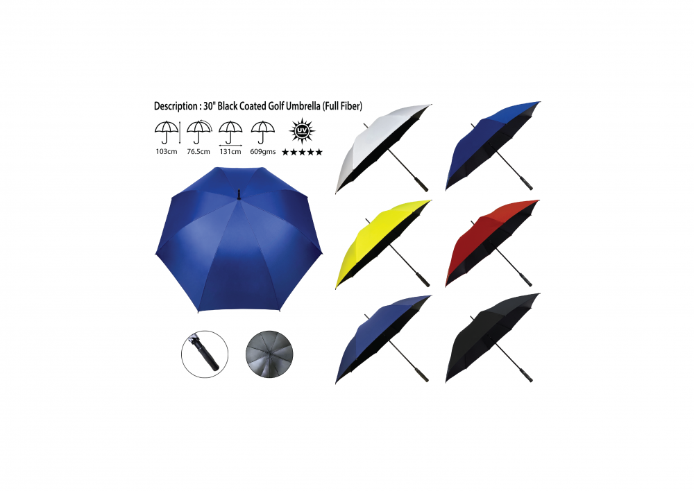 30 BLACK COATED GOLF UMBRELLA (FULL FIBER)